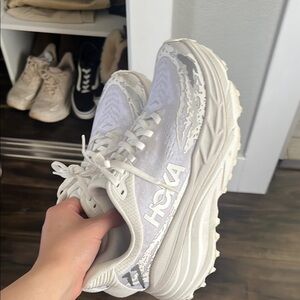 Hoka White Chunky Athletic Shoes with Retro Design